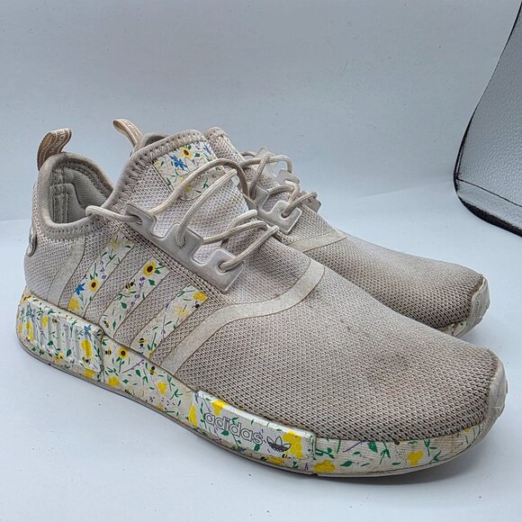 Adidas NMD R1 Girls Size 3 White Floral Athletic Shoes School Walking Outdoors - Picture 1 of 13